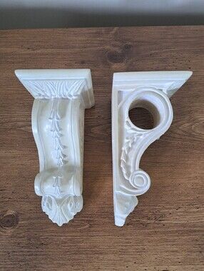 Vintage Style Plaster Corbels Pair Curtain Rod Brackets Wall Sconces Book Ends